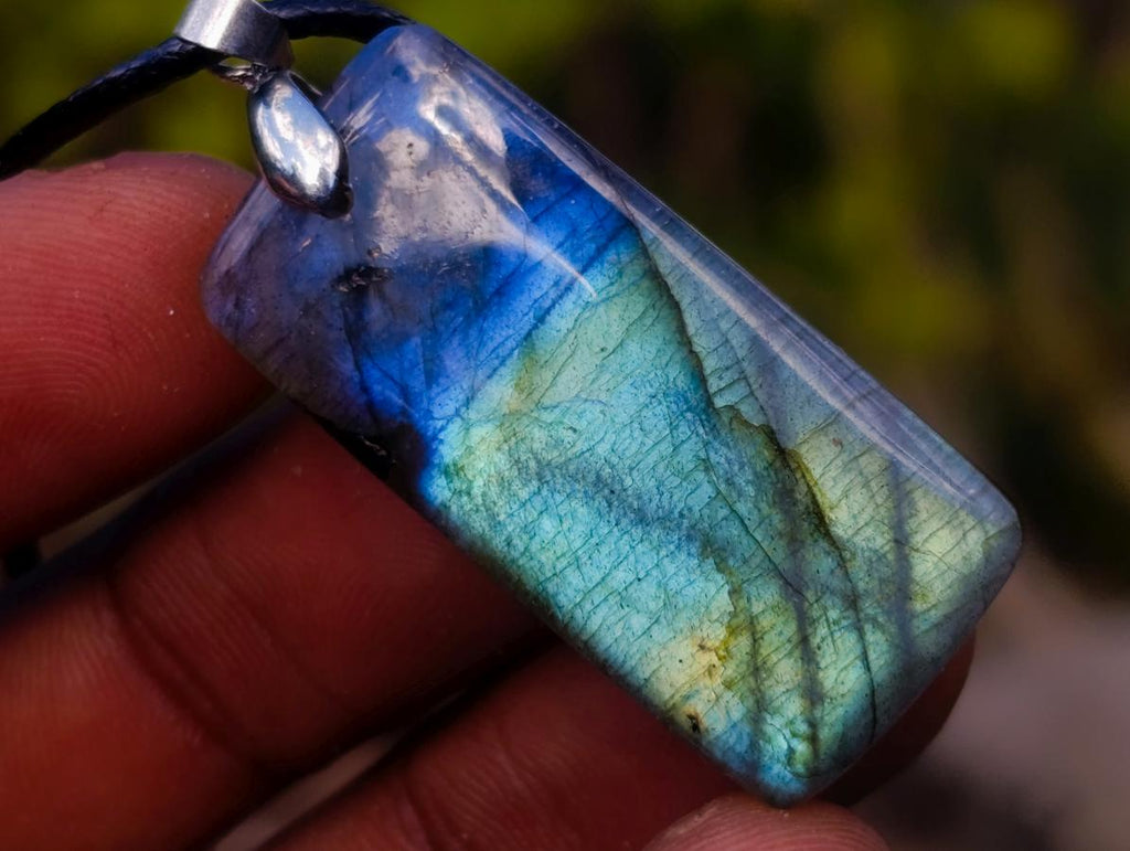 Hand Made Tabular Labradorite Pendant with Black Cord Necklace - Sold Per Piece - From Tulear, Madagascar