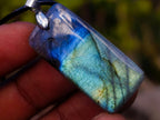 Hand Made Tabular Labradorite Pendant with Black Cord Necklace - Sold Per Piece - From Tulear, Madagascar