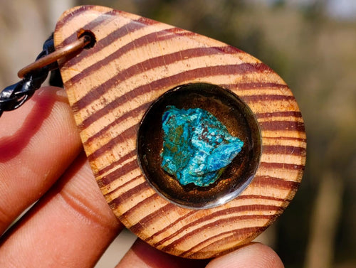 Hand Made Shattuckite in Zebra Wood Necklace - Sold Per Item - From Namibia