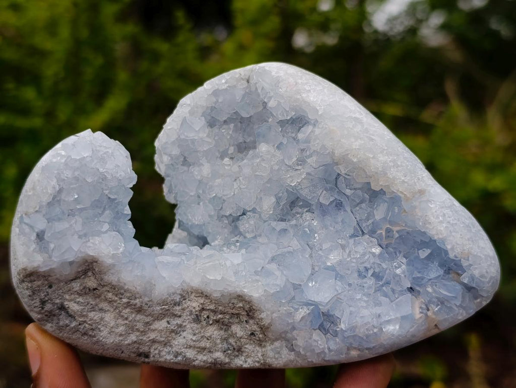 Polished and Natural Blue Celestite Geode Standing Display Piece x 1 From Sakoany Madagascar