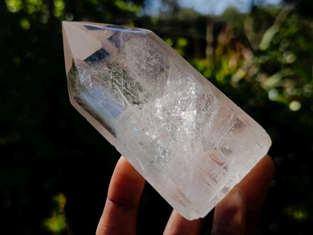 Polished Clear Quartz Crystal with Multiple Reflective Veils x 1 From Madagascar