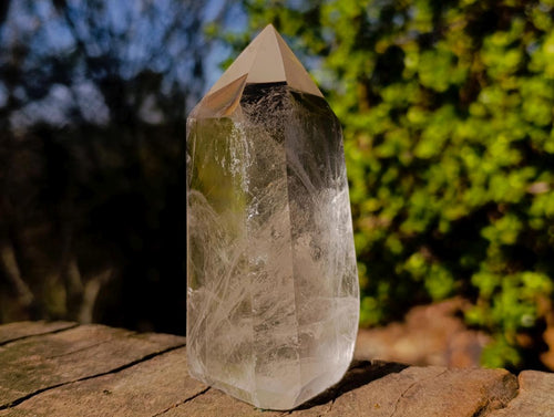 Polished Clear Quartz Crystal with Multiple Reflective Veils x 1 From Madagascar