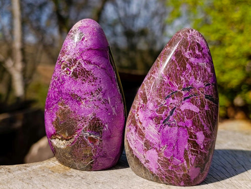 Polished Pair of Rare Silky Stichtite and Serpentine Standing Display Pieces x 1 From Barberton, South Africa