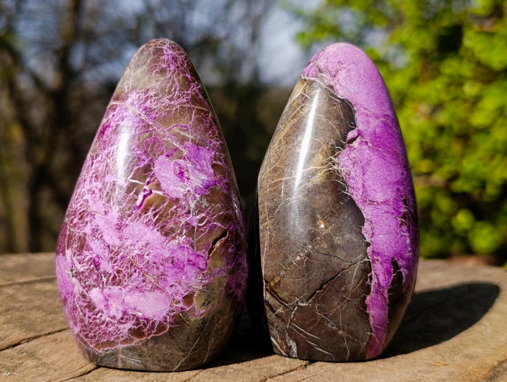Polished Pair of Rare Silky Stichtite and Serpentine Standing Display Pieces x 1 From Barberton, South Africa