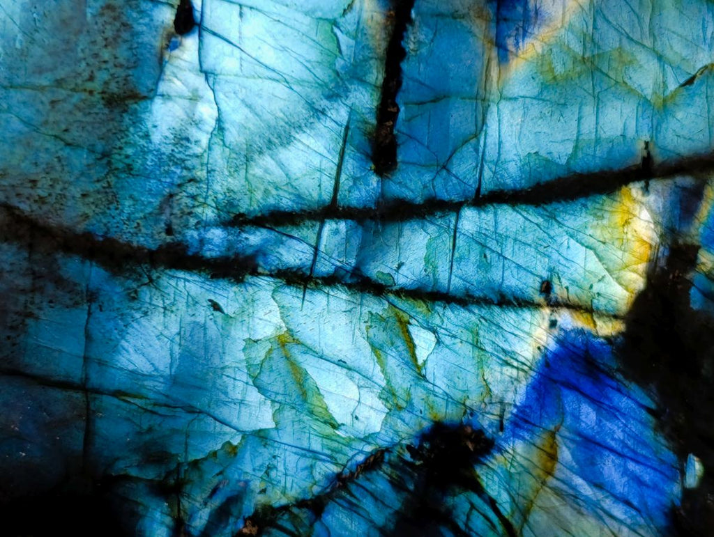 Polished One Side Bright Blue Labradorite Standing Display Piece x 1 From Tulear, Madagascar