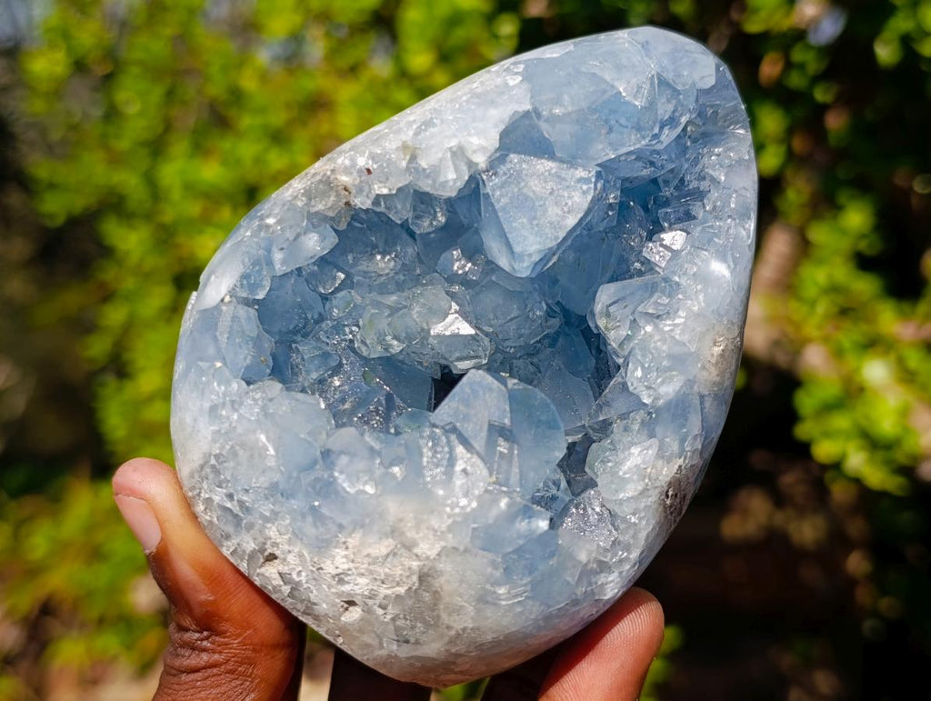 Polished and Natural Blue Celestite Geode Standing Display Piece x 1 From Sakoany Madagascar
