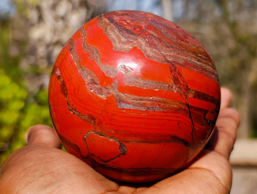 Polished Silver and Red Hematite Banded Jasper Ball x 1 From Zimbabwe