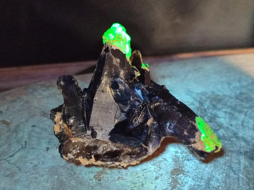 Natural Morion Smokey Quartz Cluster with Hyalite Opal and Black Tourmaline x 1 From Erongo, Namibia