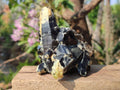 Natural Morion Smokey Quartz Cluster with Hyalite Opal and Black Tourmaline x 1 From Erongo, Namibia