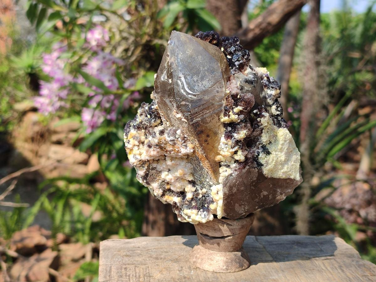 Natural Fluorescent Erongo Smokey Quartz Cluster with Fluorite, Hyalite and Muscovite Mica x 1 From Erongo, Namibia