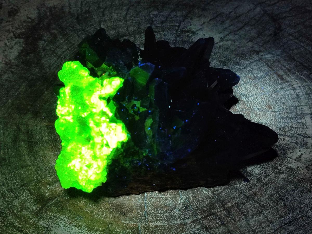 Natural Hyalite Opal on a Dark Morion Smokey Quartz Cluster x 1 From Erongo, Namibia