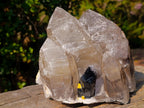 Natural Triple Terminated Smokey Quartz Cluster with Foitite Black Tourmaline and Hyalite Opal x 1 From Erongo, Namibia