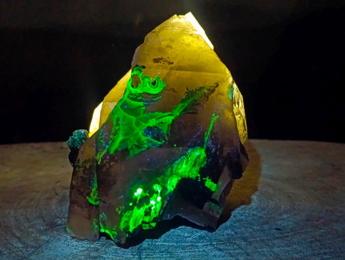 Natural Triple Terminated Smokey Quartz Cluster with Foitite Black Tourmaline and Hyalite Opal x 1 From Erongo, Namibia