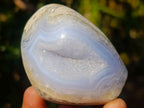 Polished and Natural Pair of Blue Lace Agate Standing Crystalline Display Pieces x 1 From Nsanje, Malawi