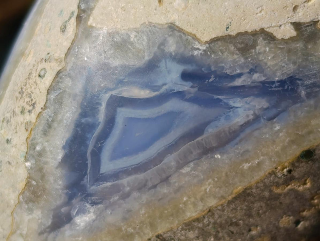 Polished and Natural Pair of Blue Lace Agate Standing Crystalline Display Pieces x 1 From Nsanje, Malawi