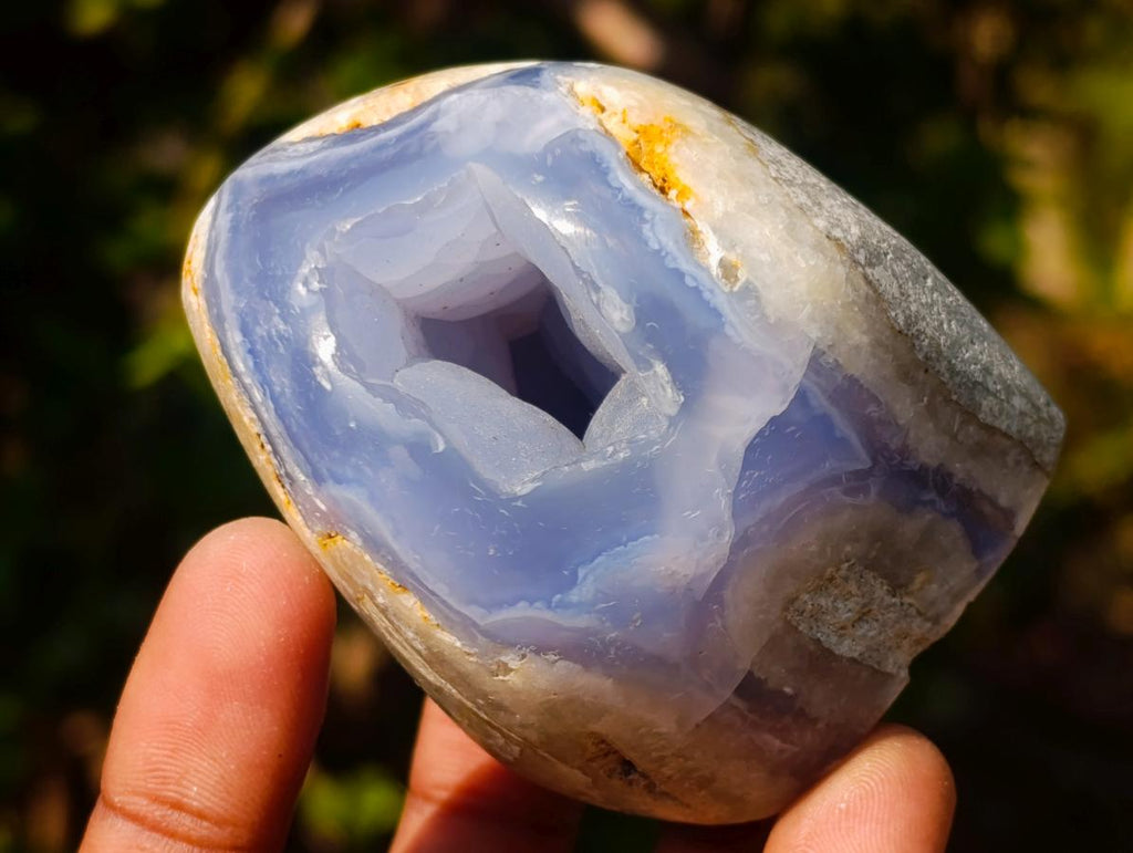 Polished and Natural Pair of Blue Lace Agate Standing Crystalline Display Pieces x 1 From Nsanje, Malawi