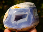Polished and Natural Pair of Blue Lace Agate Standing Crystalline Display Pieces x 1 From Nsanje, Malawi