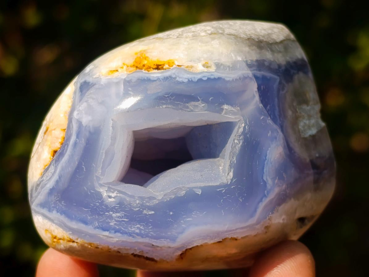 Polished and Natural Pair of Blue Lace Agate Standing Crystalline Display Pieces x 1 From Nsanje, Malawi