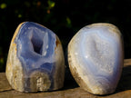 Polished and Natural Pair of Blue Lace Agate Standing Crystalline Display Pieces x 1 From Nsanje, Malawi