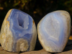 Polished and Natural Pair of Blue Lace Agate Standing Crystalline Display Pieces x 1 From Nsanje, Malawi