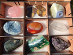 Polished and Natural Mix Set of 9 Minerals, Crystals and Fossils in a Wooden Display Box x 1 From Southern Africa