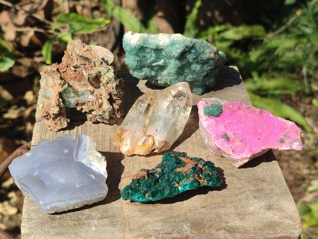 Natural Mixed Set of 6 African Mineral Specimens in a Wooden Display Box x 1 From Southern Africa