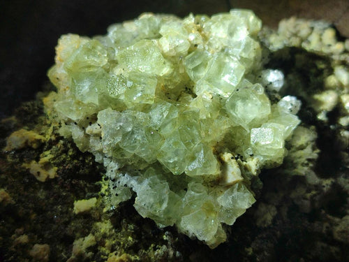 Natural Cubic Fluorite Island on a Feldspar Black Tourmaline and Hyalite Matrix x 1 From Erongo, Namibia