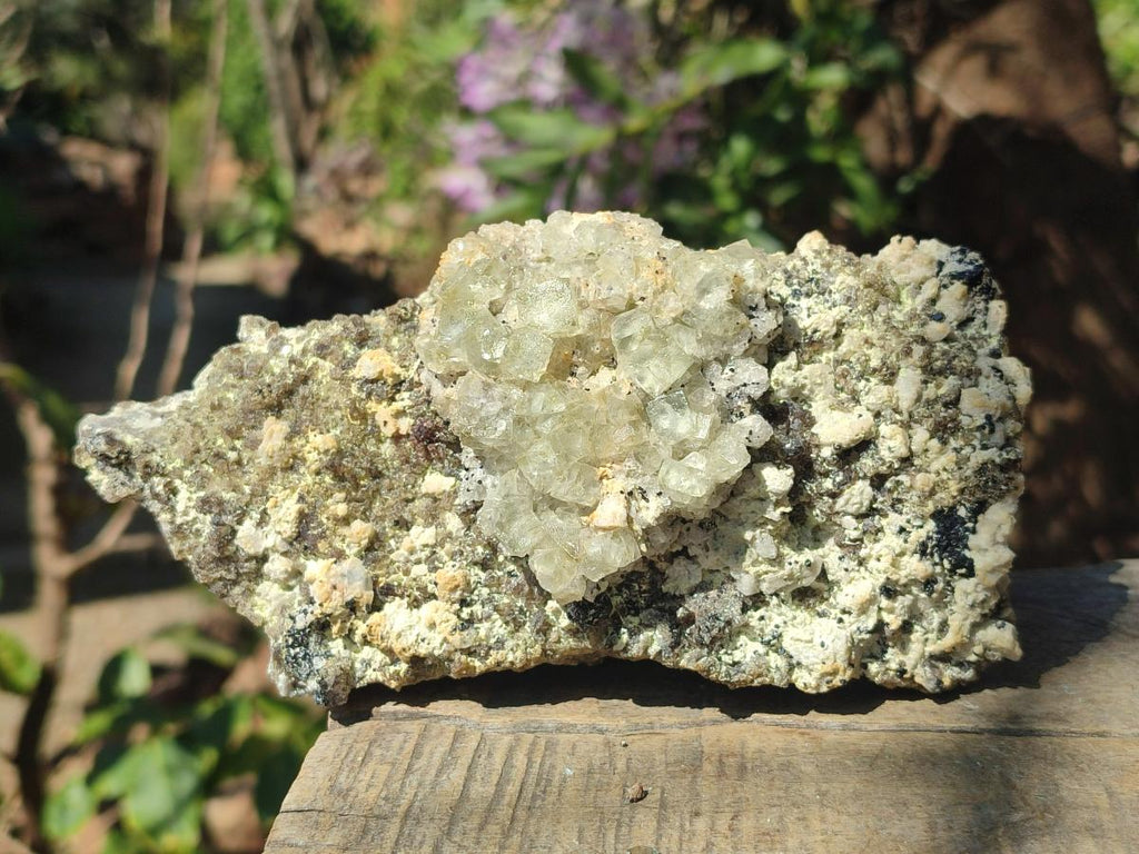 Natural Cubic Fluorite Island on a Feldspar Black Tourmaline and Hyalite Matrix x 1 From Erongo, Namibia
