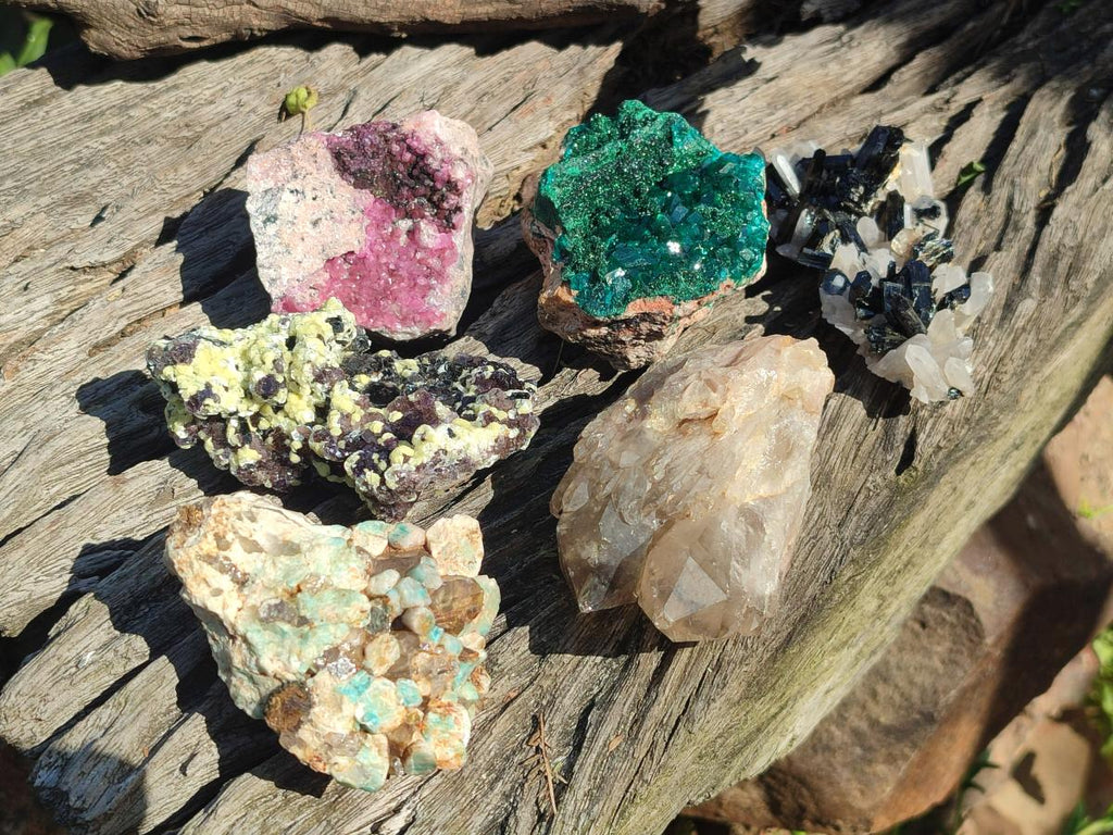 Natural Mixed Set of 6 African Mineral Specimens in a Wooden Display Box x 1 From Southern Africa