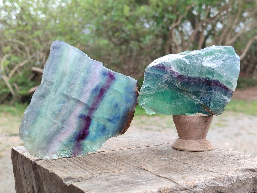 Polished and Natural Pair of Watermelon Fluorite Specimens x 1 From Uis, Namibia