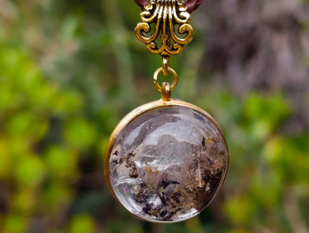 Hand Made Golden Rutile and Actinolite Cabochon Necklace by Rock Lovers Jewellery x 1 From Madagascar