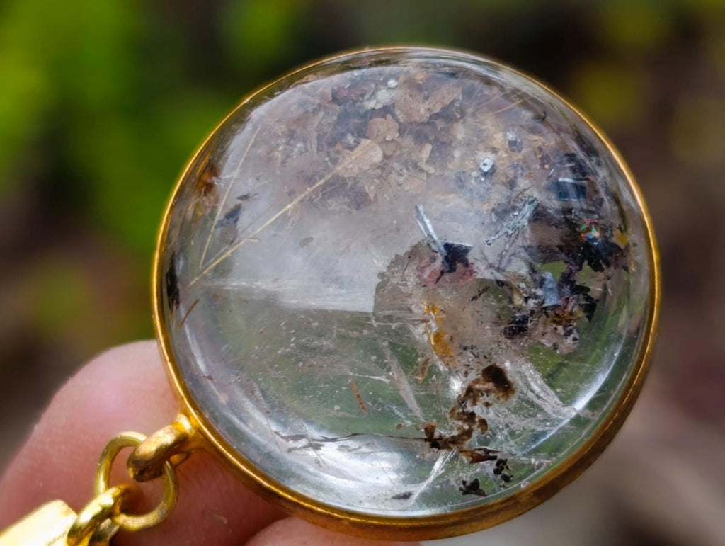 Hand Made Golden Rutile and Actinolite Cabochon Necklace by Rock Lovers Jewellery x 1 From Madagascar