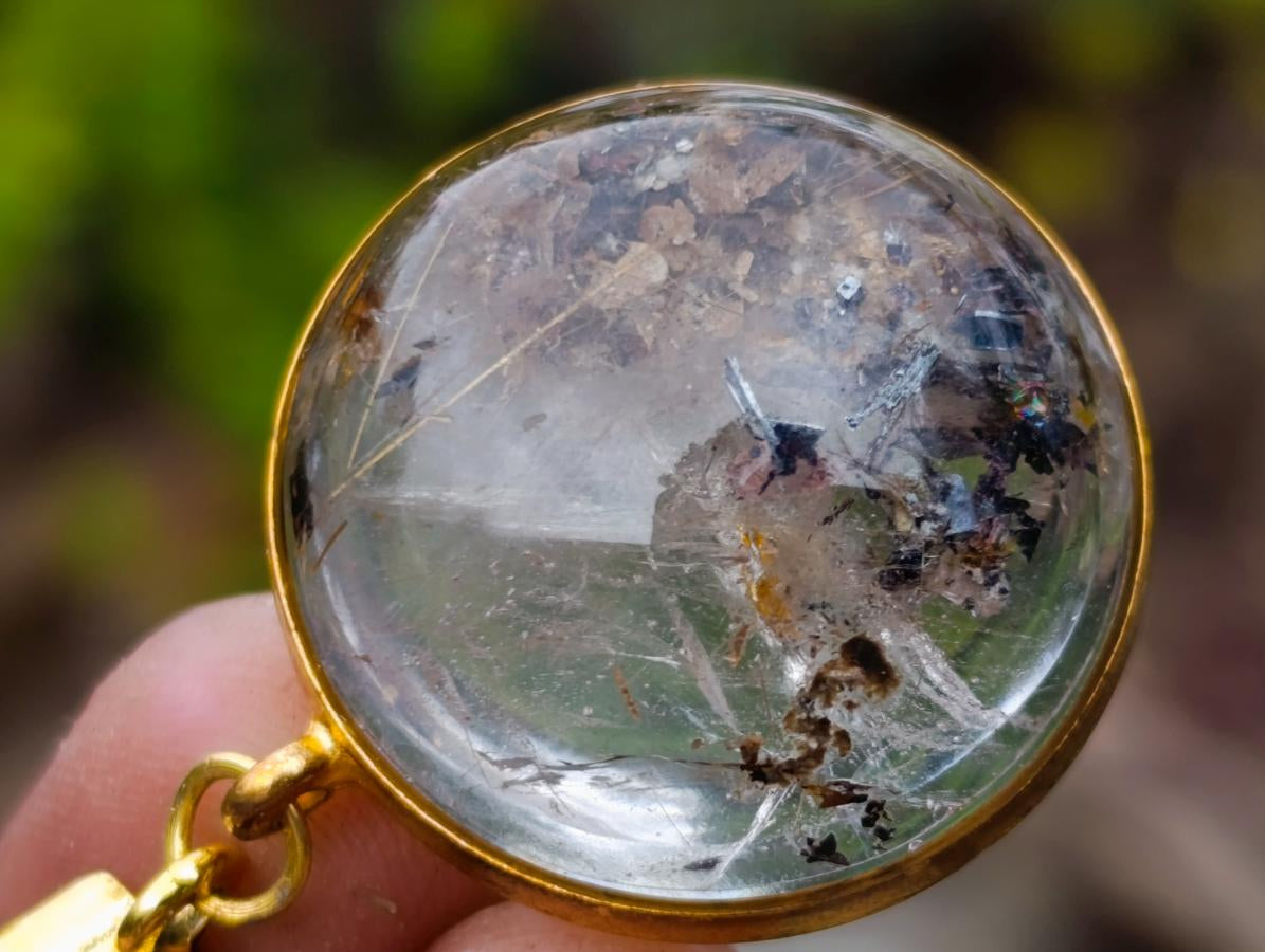 Hand Made Golden Rutile and Actinolite Cabochon Necklace by Rock Lovers Jewellery x 1 From Madagascar