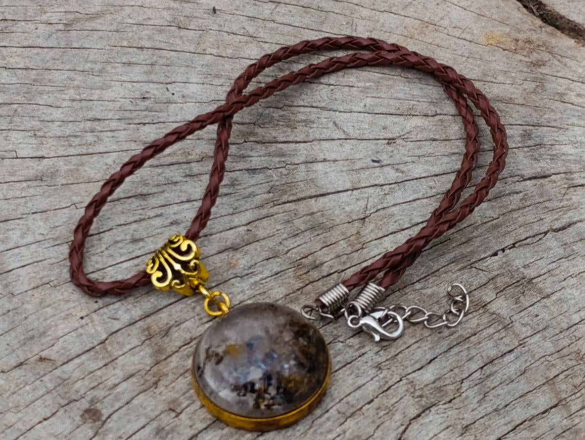 Hand Made Golden Rutile and Actinolite Cabochon Necklace by Rock Lovers Jewellery x 1 From Madagascar