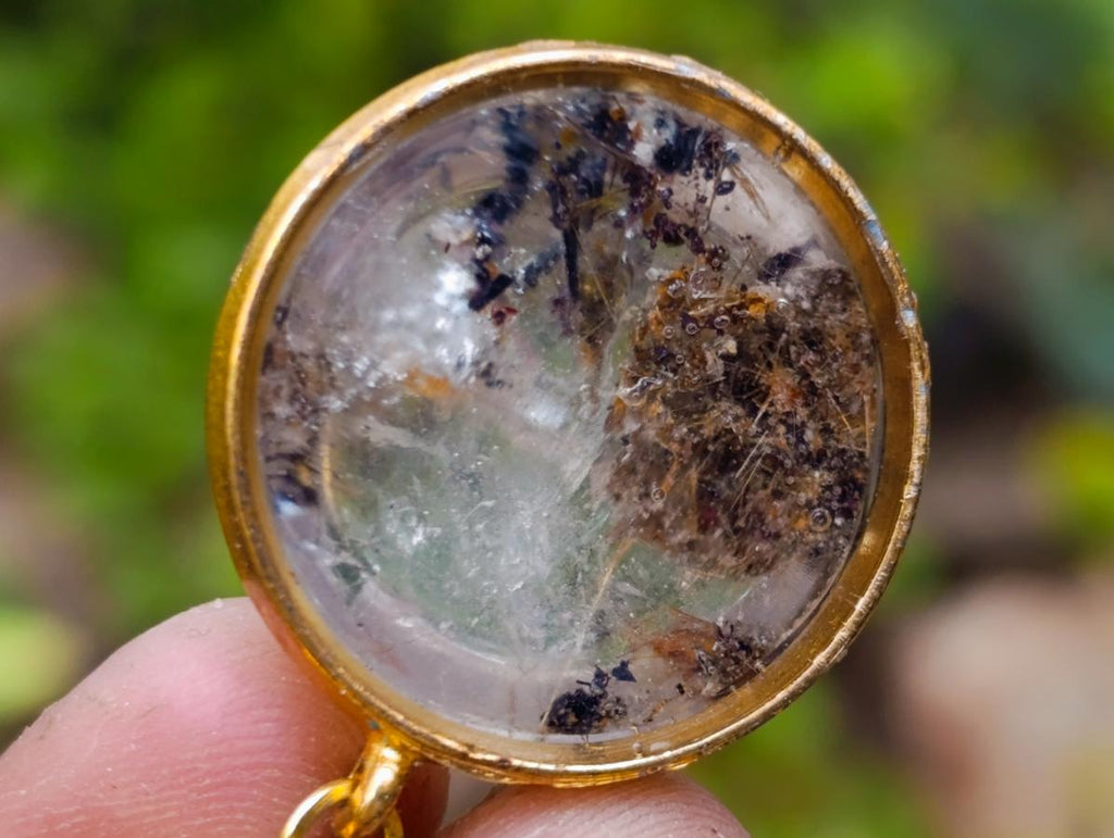 Hand Made Golden Rutile and Actinolite Cabochon Necklace by Rock Lovers Jewellery x 1 From Madagascar