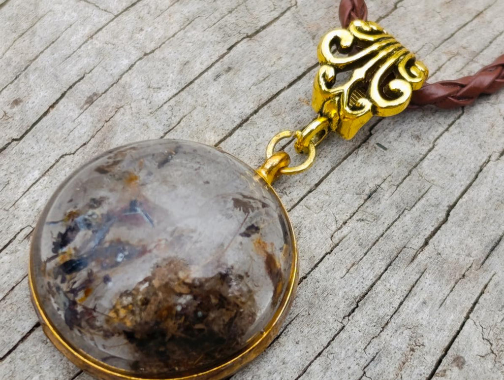 Hand Made Golden Rutile and Actinolite Cabochon Necklace by Rock Lovers Jewellery x 1 From Madagascar
