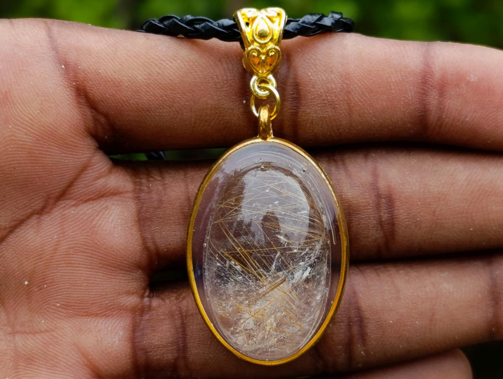 Hand Made Golden Rutile in Clear Rock Crystal Necklace by Rock Lovers Jewellery x 1 From Madagascar