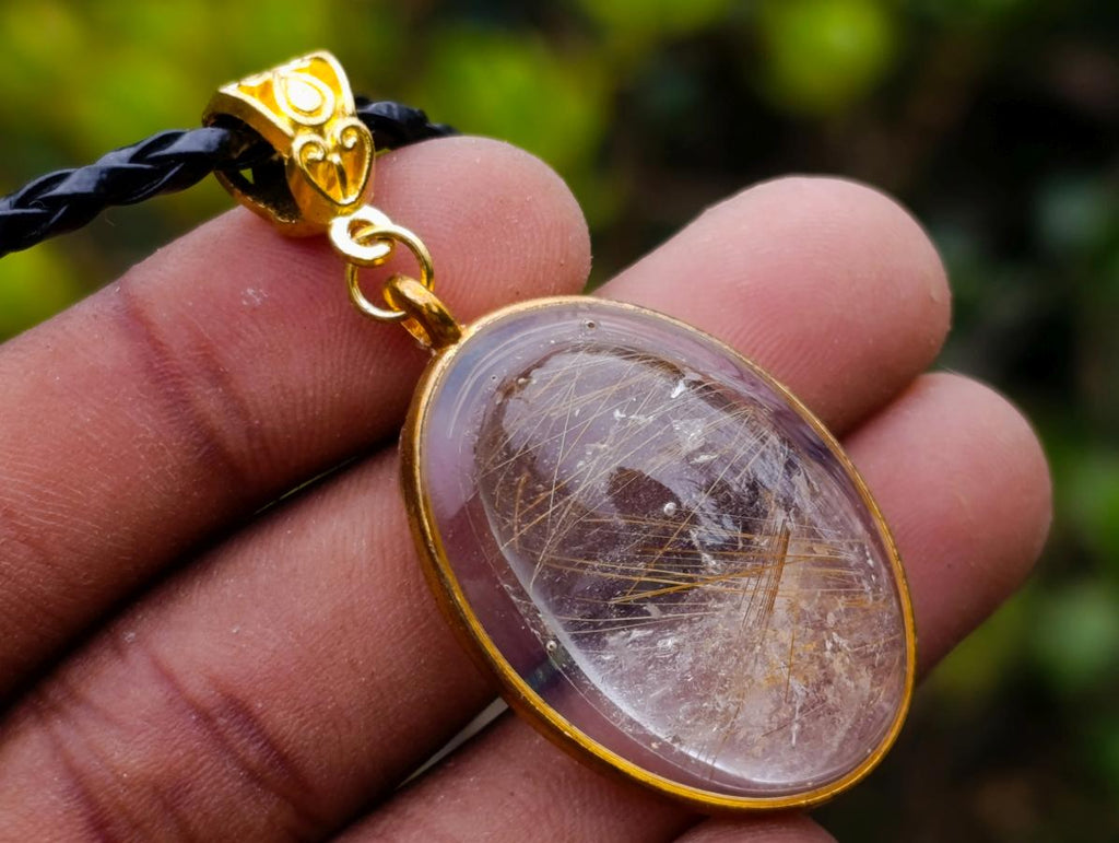 Hand Made Golden Rutile in Clear Rock Crystal Necklace by Rock Lovers Jewellery x 1 From Madagascar