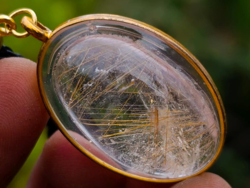 Hand Made Golden Rutile in Clear Rock Crystal Necklace by Rock Lovers Jewellery x 1 From Madagascar