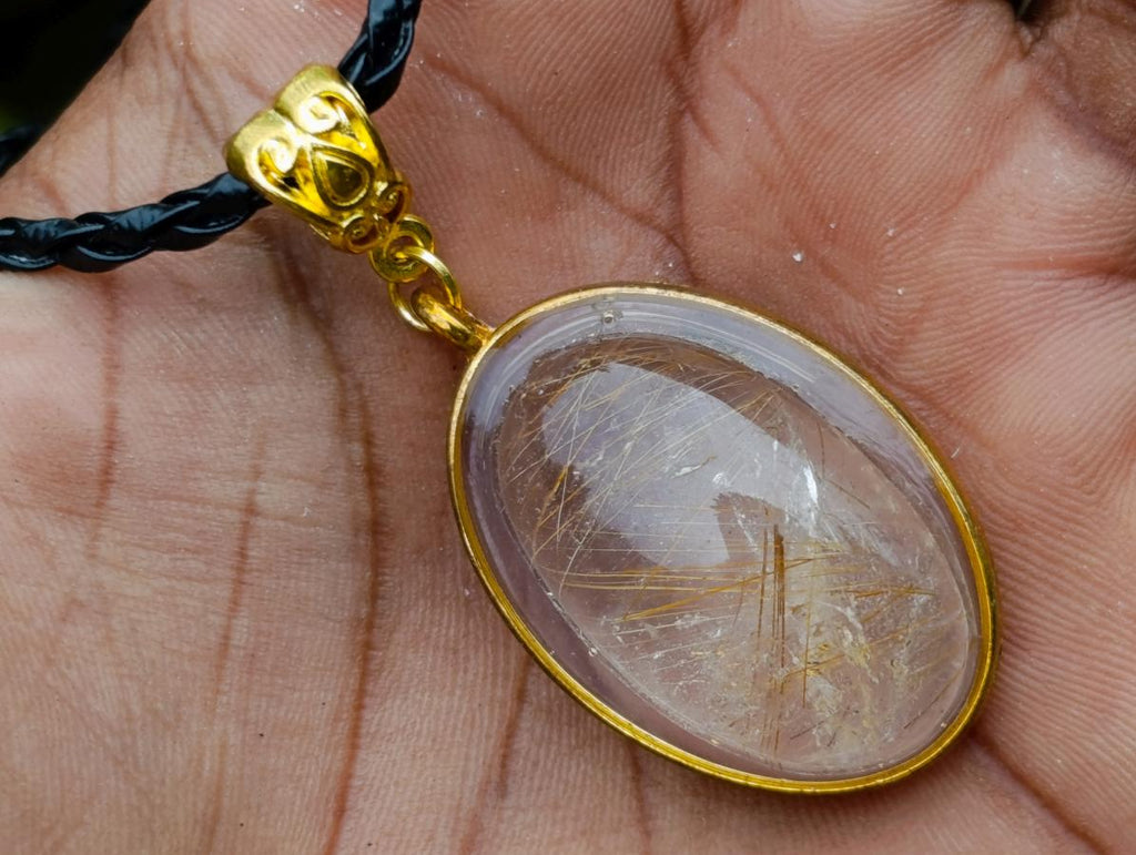 Hand Made Golden Rutile in Clear Rock Crystal Necklace by Rock Lovers Jewellery x 1 From Madagascar