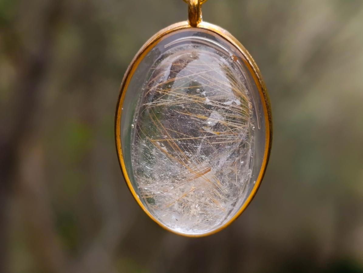 Hand Made Golden Rutile in Clear Rock Crystal Necklace by Rock Lovers Jewellery x 1 From Madagascar