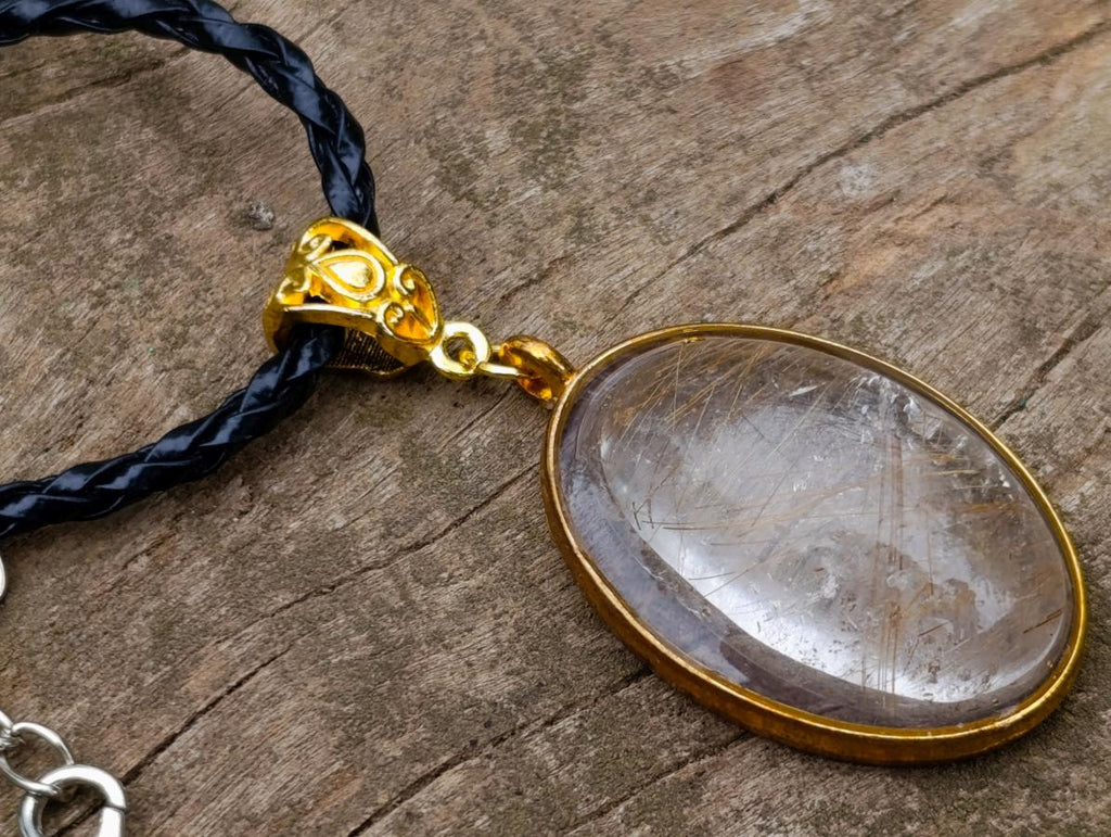 Hand Made Golden Rutile in Clear Rock Crystal Necklace by Rock Lovers Jewellery x 1 From Madagascar