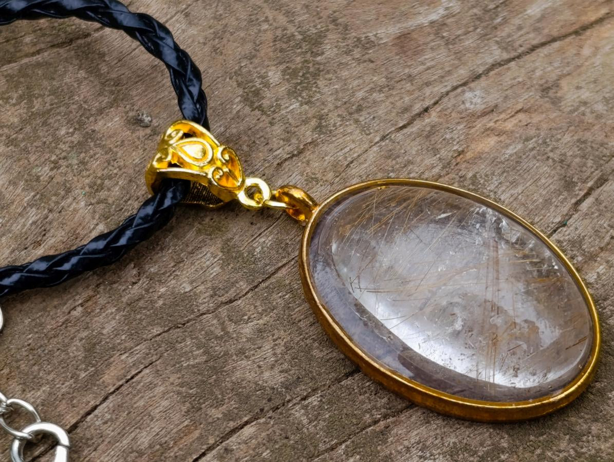 Hand Made Golden Rutile in Clear Rock Crystal Necklace by Rock Lovers Jewellery x 1 From Madagascar