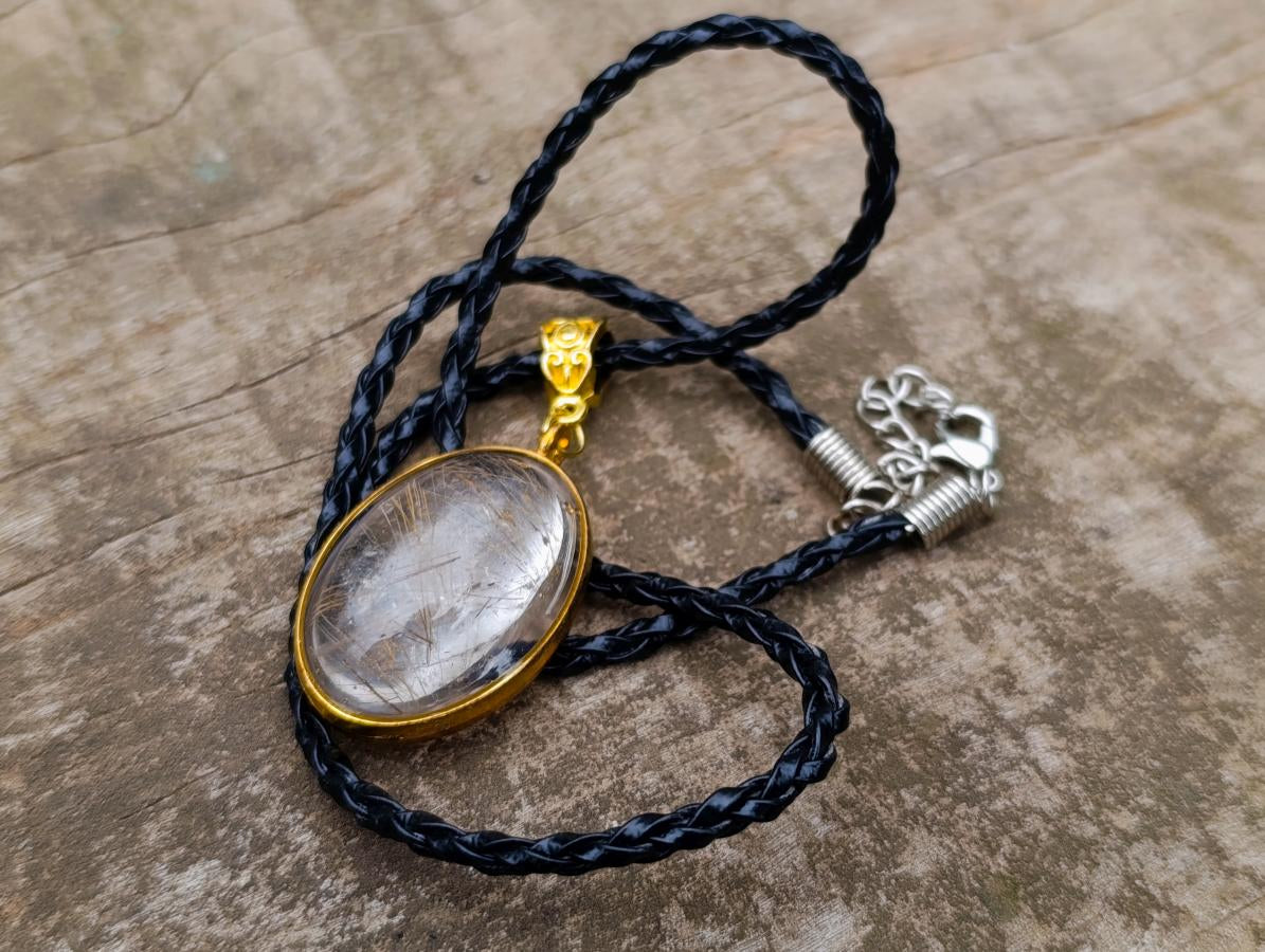 Hand Made Golden Rutile in Clear Rock Crystal Necklace by Rock Lovers Jewellery x 1 From Madagascar