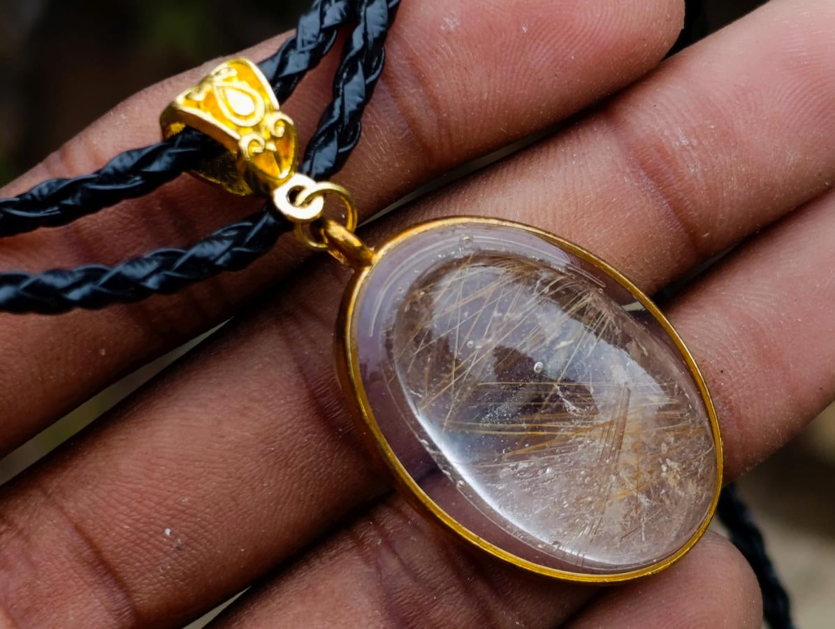 Hand Made Golden Rutile in Clear Rock Crystal Necklace by Rock Lovers Jewellery x 1 From Madagascar