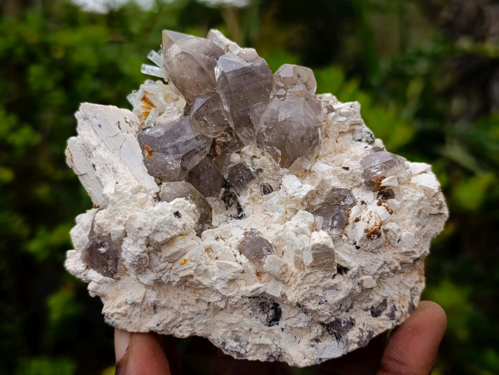 Natural Goshenite Aquamarine Cluster on a Smokey Quartz and Feldspar Matrix x 1 From Erongo, Namibia