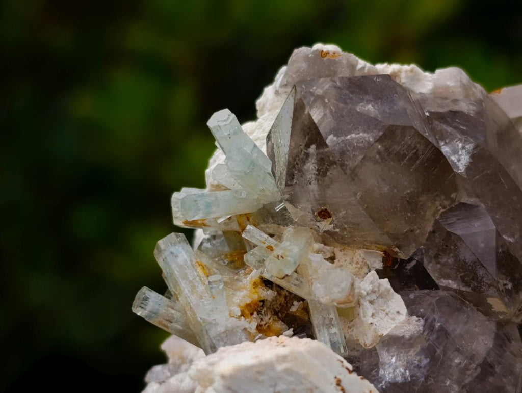 Natural Goshenite Aquamarine Cluster on a Smokey Quartz and Feldspar Matrix x 1 From Erongo, Namibia