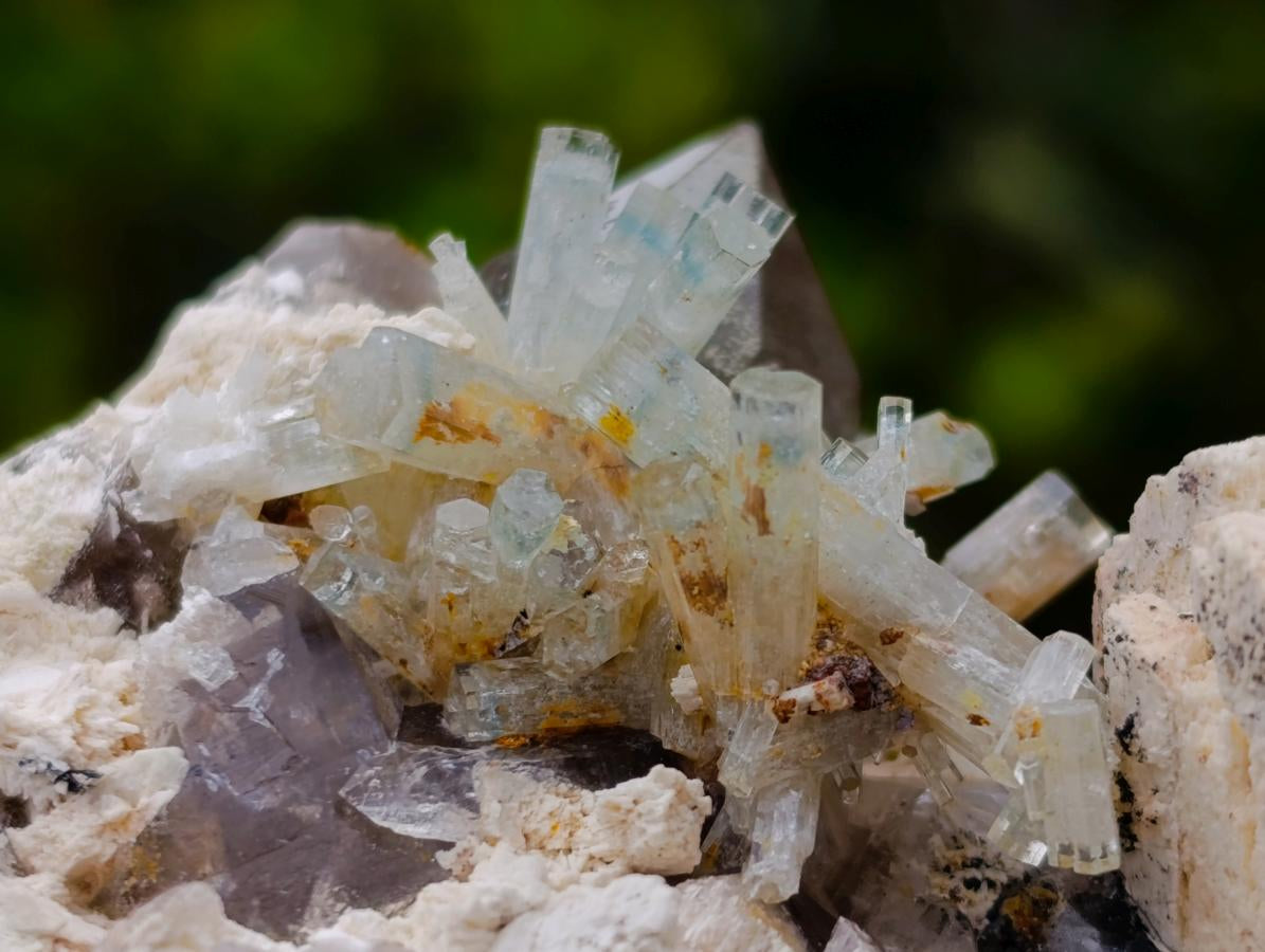 Natural Goshenite Aquamarine Cluster on a Smokey Quartz and Feldspar Matrix x 1 From Erongo, Namibia