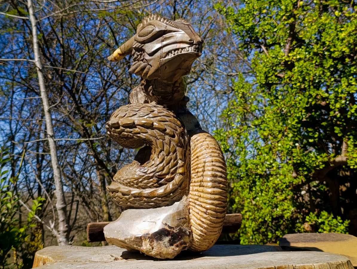 Hand Made XXL Septerye Dragon with Ammonite Sculpture x 1 From Mahajanga, Madagascar