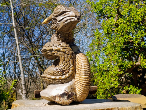 Hand Made XXL Septerye Dragon with Ammonite Sculpture x 1 From Mahajanga, Madagascar